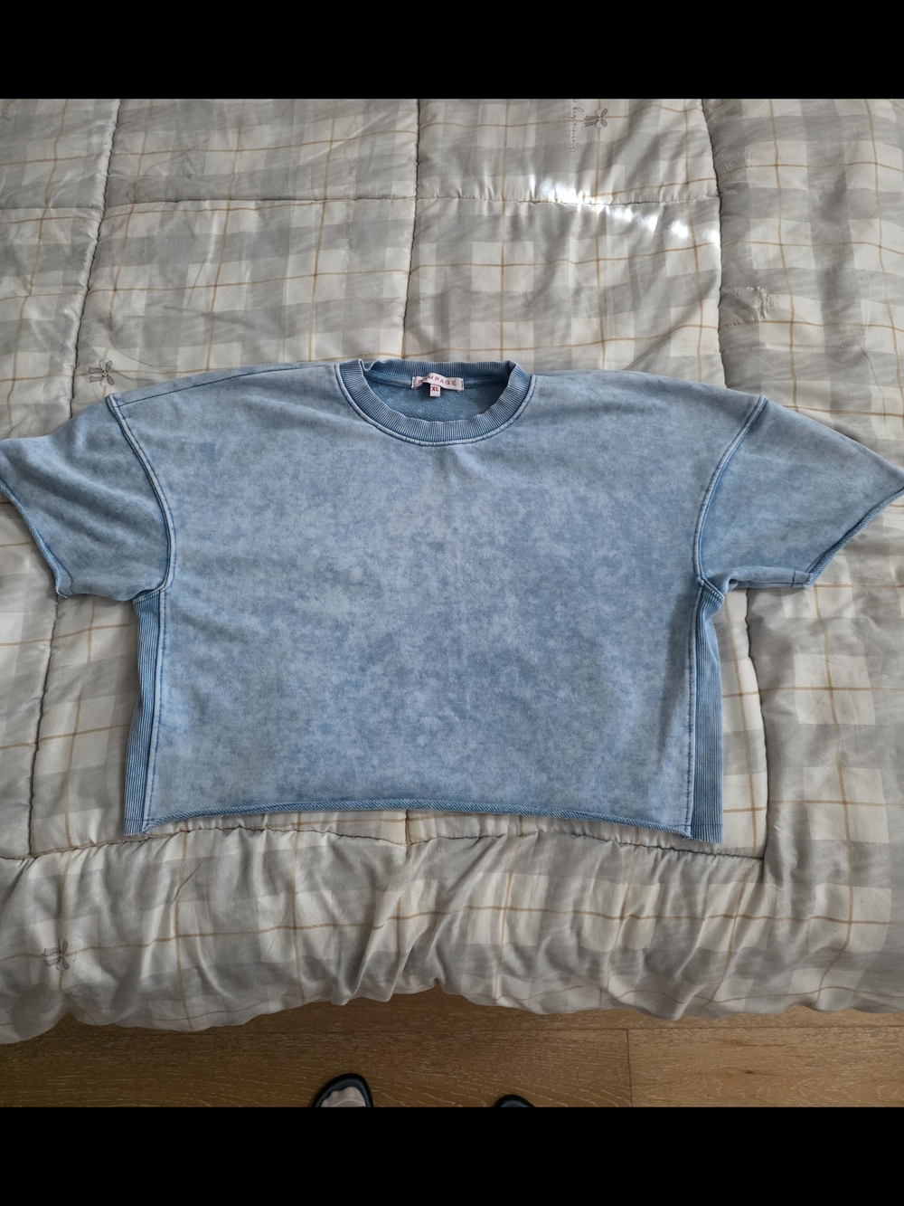 Washed Light Blue Cropped Crewneck Top